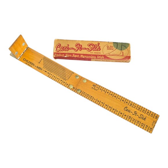 Vintage Cari-It-Stik Pocket Size Foot Measuring Stick Adults & Kids Made in USA - Picture 1 of 10